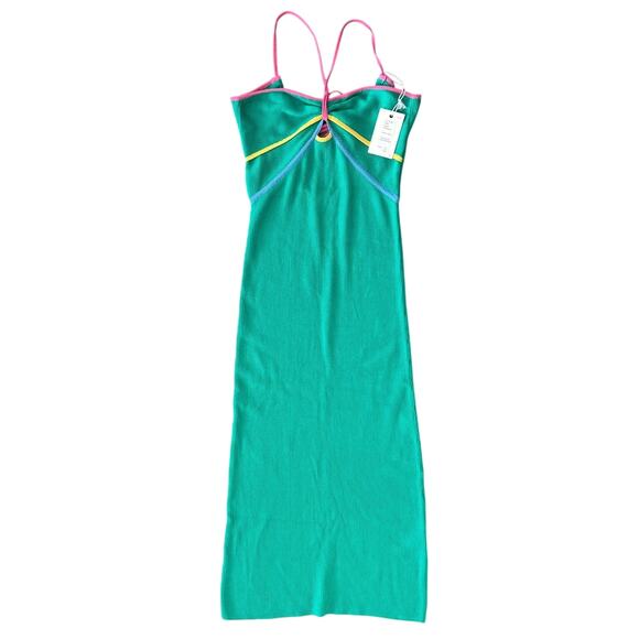 Mother So Knotty Green Multistripe Groove With Me Halter Midi Dress Sz S NEW Tag - Picture 2 of 12